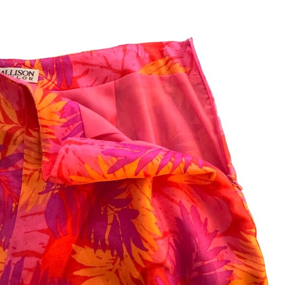 Allison Taylor Women's 100% Silk Red Pink Floral Pants Trouser, Size 6 - Picture 4 of 9